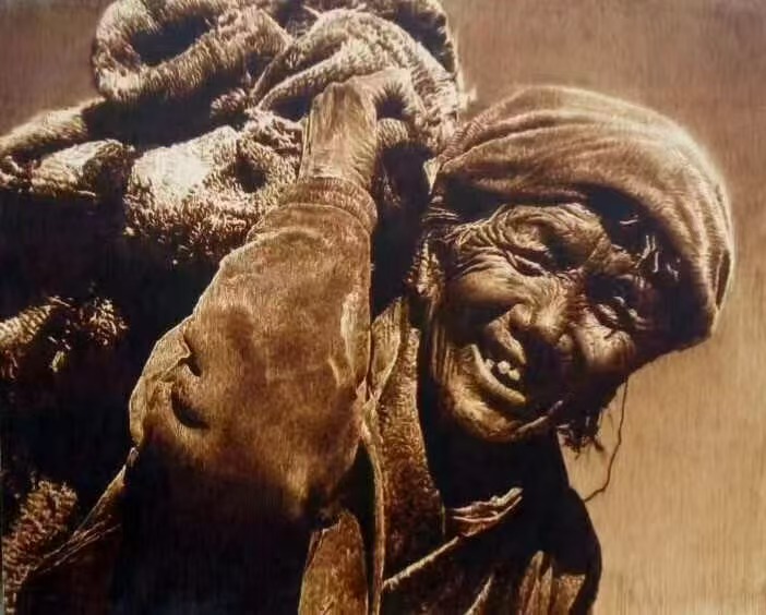 高劲松作品5 烙画·《丰收喜悦》